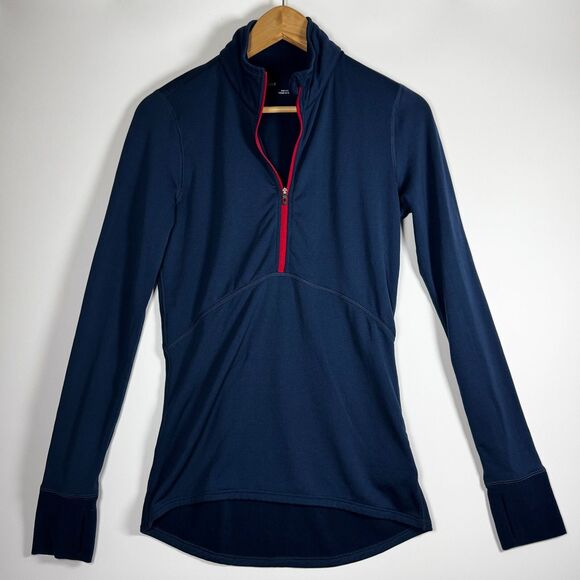 Marmot Half Zip Pullover Womens Small Blue Polartec Fleece Thumbholes Outdoor - Picture 1 of 16